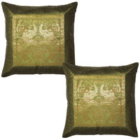 Vintage Handmade Elephant Design Brocade Silk Throw Cushion Cover 40 X 40 Cm