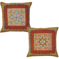 Cushion Covers Brown Cut Floral Embroidered Pillow Cases Set 16 Inch Bedding Gift