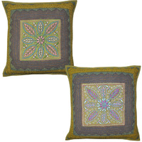 Cotton Green Cushion Covers Embroidered Square Pillow Cases 16 Inch Bedding Gift
