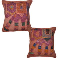 Cotton Cushion Cover Adorn Patchwork Embroidery Work 16 Inch Set 2 Pc