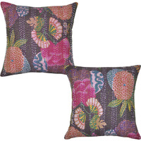 Indian Cotton Cushion Cover Floral Hand Printed Pillow Cases Pair Throw 40 Cm 16 Inch