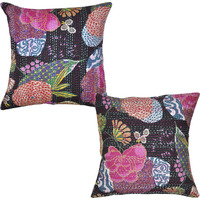 Indian Cotton Cushion Covers Kantha Pillow Cases Set Art 16 Inch House Warming Gift