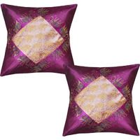 Indian Pink Cushion Covers Set Square Brocade Sofa Decor Pillow Cases Pair 40 Cm
