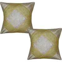 Indian Silk Cushion Covers Brocade Designer Vintage Retro Pillow Covers 40 Cm 2 Pc