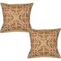 Ethnic Cotton Cushion Covers Pair Embroidered Floral Pattern Pillow Cases 40 Cm