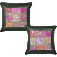 Handmade Silk Cushion Covers Pair Embroidered Brocade Brown Silk Pillow Case 40'