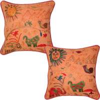 New Indian Cushion Covers Embroidered Cotton Orange Pillow Cases Home Decor Gift