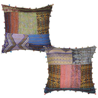 Vintage Raw Silk Cushion Covers Pair Patchwork Sofa House Decor Pillowcases 40 Cm