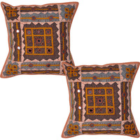 Handmade Cotton Cushion Covers Pair Mirror Patchwork Peach Square Pillow Cases