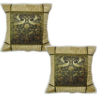 Elephant Brocade Pillow Case Peacock Designer Silk Throw Cushion Covers Pair 16 Inch