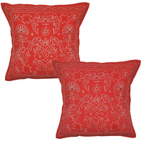 Red Color Indina Cushion Covers Designer Embroiered Cotton Pillow Case Gift 16