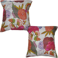 Indian Home Decorative Pillow Cases Cover Block Printed Kantha Work Design 16