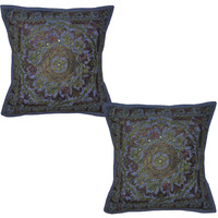 Ethnic Hand Embroidery Work Design Cotton Cushion Cover 41 X 41 Cm Set Of 2 Pc