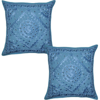 Lalhaveli Mirror Embroidered Design Ethnic Cotton Cushion Cover 40 X 40 Cm