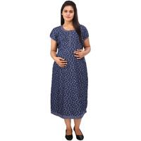 Mamma's Maternity Women's Coconut Tree Printed Blue Denim Maternity Dress