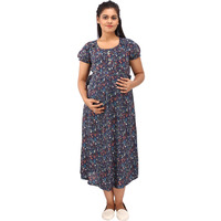 Mamma's Maternity Women's Rayon Printed Blue Maternity Dress