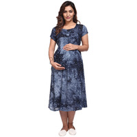 Mamma's Maternity Women's Star Printed Blue Maternity Dress