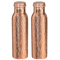 Set of 2 PCs Hand hammered 100% Pure Copper Drinkware Water Bottle Leak Proof Serving Flask 20 Oz