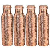100% Pure Copper Set Of 4 Water Bottles Drinkware Flask 32 Oz