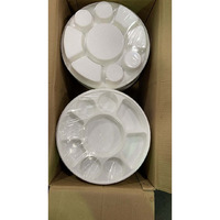 200 Pc Round White 9 Compartment Disposable Plastic Plates