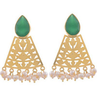 Gold Plated Green Triangular Sterling Silver Drop Earrings By Silvermerc Designs