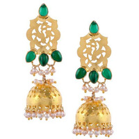 Gold-Plated & Green Handcrafted Jhumkas By Silvermerc Designs