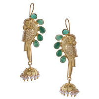 Gold-Plated & Green Peacock Shaped Handcrafted Drop Earrings By Silvermerc Designs
