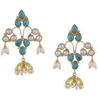 Gold-Plated & Green Handcrafted Circular Jhumkas By Silvermerc Designs