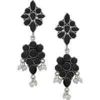 Beautiful Floral Design & Black Turquoise & Pearls Drop Earrigns By Silvermerc Designs
