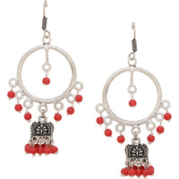 Silver Plated & Red Beads Beautiful Jhumka Earrings By Silvermerc Designs