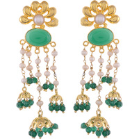 Gold Plated, Fresh Pearls, Green Turquois Jhumka Earrings By Silvermerc Designs