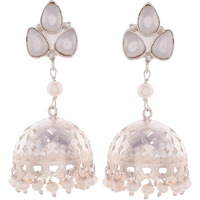 Beautiful Floral Designs & Fresh Water Pearls Silver Jhumka Earrings By Silvermerc Designs