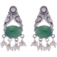 Trendy & Green Turquoise & Fresh Water Pearls Silver Studs Earrings By Silvermerc Designs
