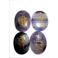 Lot of 4 Amethyst Gemstone Tumble Rune Stones Set Reiki Crystal healing