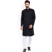 Black & White Cotton Kurta Pajama For Men Yoga Indian Clothing - Chest 42
