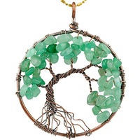 Tumbled Gemstone Tree of Life Pendant (Green Aventurine Stone)