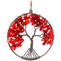 Tumbled Gemstone Tree of Life Pendant (Red Coral)