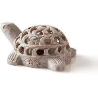 Hand carved Stone Lucky Turtle In Turtle Figurine Beautifully Sculptured Lattice Jaali Work From a Single Block of Stone