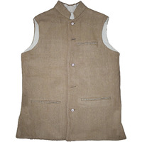 Beige Color Men's Wool Blend Jacket Festive Nehru Jacket Waistcoat