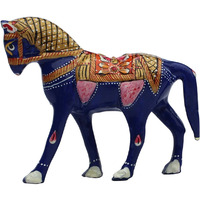 Winmaarc Handmade Blue Metal Small Cute Pony Meenakari Work Figurine 5 Inches