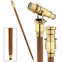 Winmaarc Vintage Brass Handle Victorian Telescope Head Foldable Wooden Walking Stick Cane