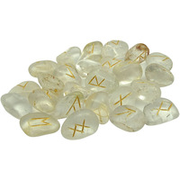 Winmaarc Natural Gemstone Runes Set Polished Stone Engraved Symbol 25pcs Set Crystal Chakra Healling (Crystal)