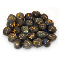 Winmaarc Natural Gemstone Runes Set Polished Stone Engraved Symbol 25pcs Set Crystal Chakra Healling (Labradorite)