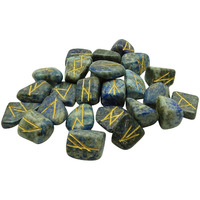 Winmaarc Natural Gemstone Runes Set Polished Stone Engraved Symbol 25pcs Set Crystal Chakra Healling (Lapis Lazuli)