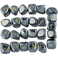 Winmaarc Hematite Rune Stones Tumbled Engraved Lettering Crystal Set Healing Chakra Reiki