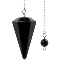 Winmaarc Black Agate Gemstone Rock Crystal Hexagonal Pointed Reiki Chakra Pendant Pendulum
