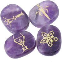 Winmaarc Healing Crystal 4 pcs Engraved Tarot Symbol Palm Stones Reiki Balancing