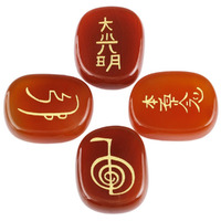 Winmaarc Healing Crystal Carnelian 4 pcs Engraved Chakra Stones Palm Stone Reiki Balancing