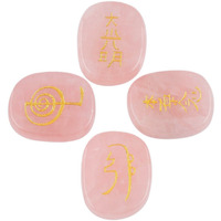 Winmaarc Healing Crystal Rose Quartz 4 pcs Engraved Chakra Stones Palm Stone Reiki Balancing