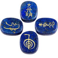 Winmaarc Healing Crystal Lapis Lazuli 4 pcs Engraved Chakra Stones Palm Stone Reiki Balancing